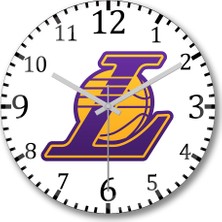 Baskı Dükkanı Los Angeles Lakers Duvar Saati Bombeli Gerçek Cam