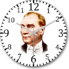 Baskı Dükkanı Mustafa Kemal Atatürk Duvar Saati  Bombeli Gerçek Cam