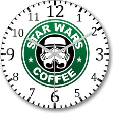 Baskı Dükkanı Star Wars Coffee Duvar Saati Bombeli Gerçek Cam