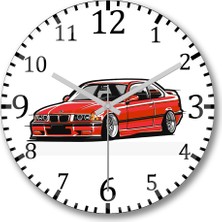 Baskı Dükkanı Bmw Stanced Out E36 Red Duvar Saati Bombeli Gerçek Cam