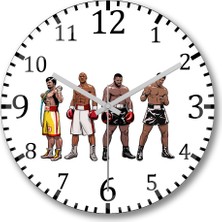 Baskı Dükkanı Boxing Boxers Boks Duvar Saati Bombeli Gerçek Cam