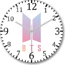 Baskı Dükkanı Bts Logo Duvar Saati Bombeli Gerçek Cam