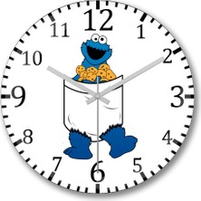 Baskı Dükkanı Cookie Monster Kurabiye Canavarı Duvar Saati Bombeli Gerçek Cam