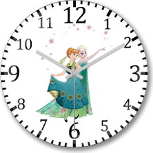 Baskı Dükkanı Elsa Anna Olaf The Walt Disney Company Duvar Saati Bombeli Gerçek Cam