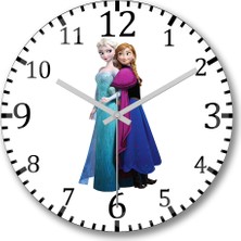Baskı Dükkanı Elsa ve Anna Duvar Saati Bombeli Gerçek Cam