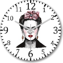 Baskı Dükkanı Frida Kahlo 01 Duvar Saati Bombeli Gerçek Cam