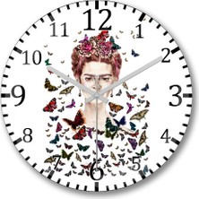 Baskı Dükkanı Frida Kahlo Kelebekler Duvar Saati Bombeli Gerçek Cam