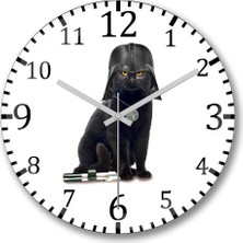 Baskı Dükkanı Kedi Star Wars Cat Vader Duvar Saati Bombeli Gerçek Cam