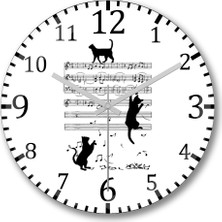 Baskı Dükkanı Notalar Müzik Cat Kedi Komik Duvar Saati Bombeli Gerçek Cam