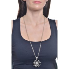 Labalaba Kadın Antik Gümüş Kaplama Güneş Objeli Zincir Kolye