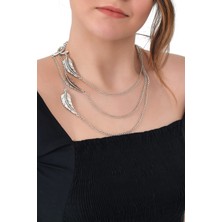 Labalaba Kadın Antik Gümüş Kaplama Kombin Yaprak Kolye