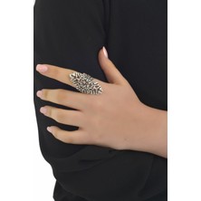 Labalaba Kadın Antik Gümüş Kaplama Çiçek  Yüzük