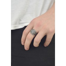 Labalaba Erkek Antik Gümüş Geometrik  Yüzük