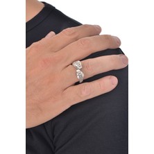 Labalaba Erkek Antik Gümüş Kaplama Baskılı Çift Başlı Yılan  Yüzük