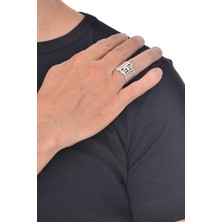 Labalaba Erkek Antik Gümüş Kabartma Baskılı Yüzük