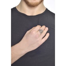 Labalaba Erkek Antik Gümüş Kaplama Osmanlı Motifli  Yüzük