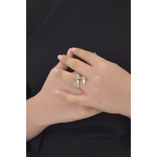 Labalaba Kadın Antik Gümüş Kaplama Zirkon Taşlı Çivi Yüzük