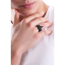 Labalaba Erkek Siyah Oksit Kaplama Ayarlanabilir Albatros Yüzük