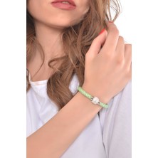 Labalaba Kadın Swarovski Taşlı Çelik Kapama Örgü Dokulu Su Yeşili Renk Bileklik