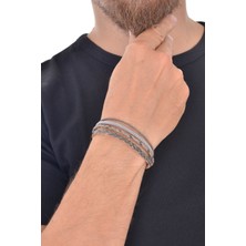 Labalaba Erkek Kahverengi Kombin Deri Bileklik
