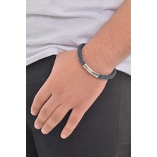 Labalaba Erkek Koyu Mavi Örgü Deri Bileklik