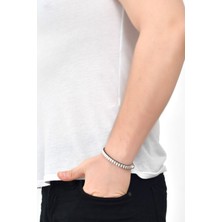 Labalaba Erkek Antik Gümüş Kaplama Asimetrik Halka Kombin Bileklik