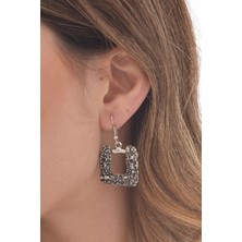 Labalaba Kadın Antik Gümüş Kaplama  Kabartma Baskılı Geometrik Formlu  Küpe