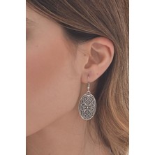 Labalaba Kadın Antik Gümüş Kaplama Etnik Baskılı Oval   Küpe