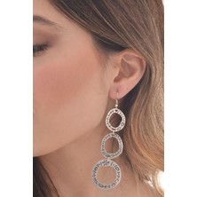 Labalaba Kadın Antik Gümüş Kaplama Baskılı 3'lü Dairesel Küpe