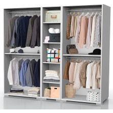 Dekorex MNT-511-B-Beyaz 4 Kapaklı Raflı Gardırop