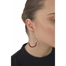 Labalaba Lbkdnagkmnlkp8007 Antik Gümüş Kaplama Bordo Mine Detaylı Küpe