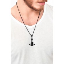 Labalaba Erkek Siyah Oksit Kaplama Kurukafa&Çapa Simge Uçlu Kolye