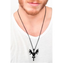 Labalaba Erkek Siyah Oksit Kaplama Spiritüel Simge Uçlu Kolye