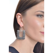 Labalaba Kadın Antik Gümüş Kaplama Eskitme Kabartma Baskılı   Küpe