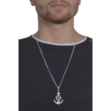 Labalaba Erkek Antik Gümüş Kaplama Gemi Dümeni&Çapa  Kolye