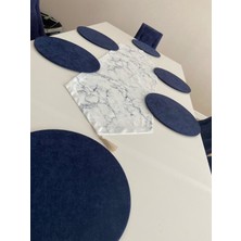 Ayşemce Amerikan Servis Takım Beyaz Mermer Desen Runner 6 Lacivert Supla