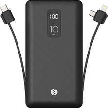 S-Link IP-T100C 10000 mAh Lightning + Micro + Type C Kablolu Powerbank Siyah LCD'li Taşınabilir Pil Şarj