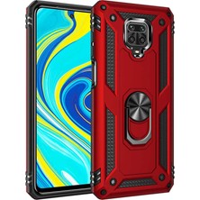 Tekno Grup Xiaomi Redmi Note 9s Kılıf Çift Katmanlı Yüzüklü Manyetik Vega Kapak Kırmızı + Tam Kaplayan 6D Nano Ekran Koruyucu