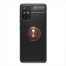 Tekno Grup Samsung Galaxy A31 Kılıf Yüzüklü Manyetik Ravel Silikon Siyah Rose + Nano Ekran Koruyucu