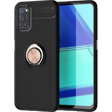 Tekno Grup Oppo A72 Kılıf Yüzüklü Manyetik Ravel Silikon Siyah Rose + Tam Kaplayan 6D Nano Ekran Koruyucu