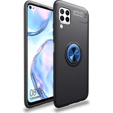 Tekno Grup Huawei P40 Lite Kılıf Yüzüklü Manyetik Ravel Silikon Siyah Mavi + Tam Kaplayan 5D Cam Ekran Koruyucu