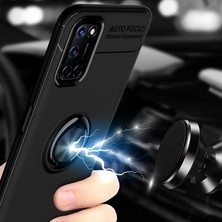 Tekno Grup Huawei P40 Lite Kılıf Yüzüklü Manyetik Ravel Silikon Lacivert + Tam Kaplayan 5D Cam Ekran Koruyucu