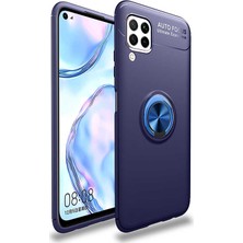 Tekno Grup Huawei P40 Lite Kılıf Yüzüklü Manyetik Ravel Silikon Lacivert + Tam Kaplayan 5D Cam Ekran Koruyucu