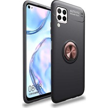 Tekno Grup Huawei P40 Lite Kılıf Yüzüklü Manyetik Ravel Silikon Siyah Rose + Tam Kaplayan 6D Nano Ekran Koruyucu