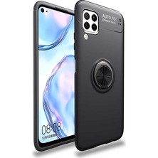 Tekno Grup Huawei P40 Lite Kılıf Yüzüklü Manyetik Ravel Silikon Siyah + Cam Ekran Koruyucu