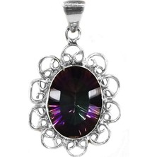 Otantik Gümüş Mistik Topaz Taşlı Telkırma Gümüş Kolye (Pandant)
