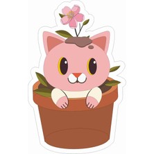 Sticker Atölyesi Cat - Kedi - Flower - Çiçek Sticker - 17243 Renkli 10 x 6 cm