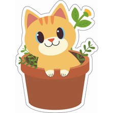 Sticker Atölyesi Cat - Kedi - Flower - Çiçek Sticker - 17245 Renkli 12 x 8.5 cm