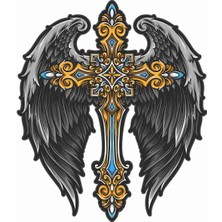Sticker Atölyesi Melek - Haç - Kanat - Angel - Wings - Cross Sticker - 20613 Renkli 10 x 8.5 cm