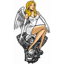 Sticker Atölyesi Melek - Motorsiklet - Angel - Motorcycle Sticker - 20622 Renkli 12 x 7 cm